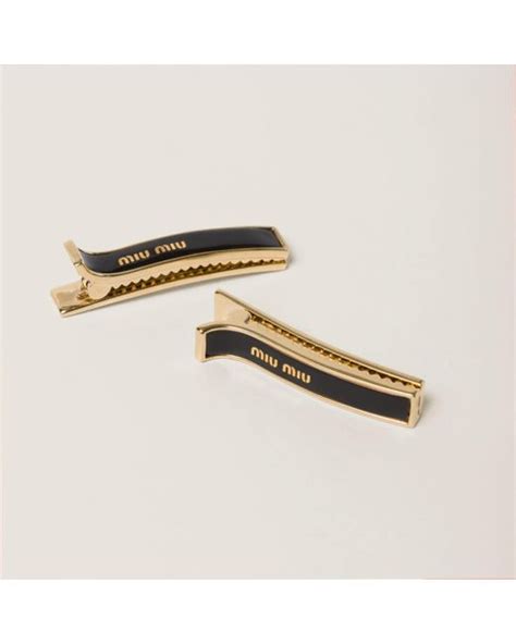 metall logo miu miu einzeln|Miu Miu Enamelled Metal Hair Clips .